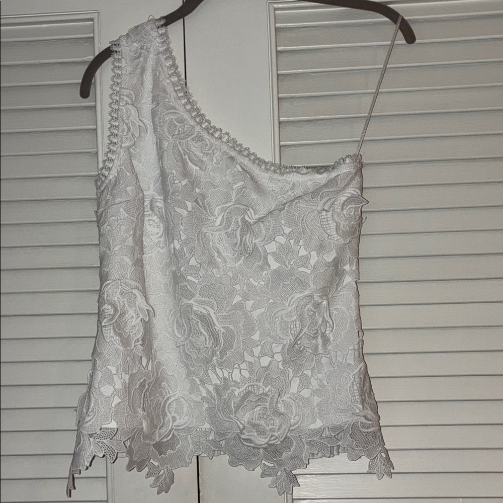 Eri & Ali White Lace One-Shoulder Camisole